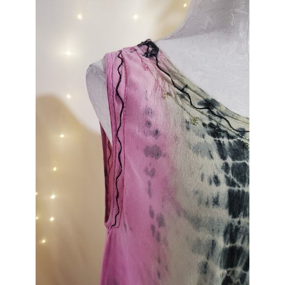 Henna VTG Embroidered Tie Dye Twirl Midi Dress Womens One Size Hippie Festival - Picture 9 of 13